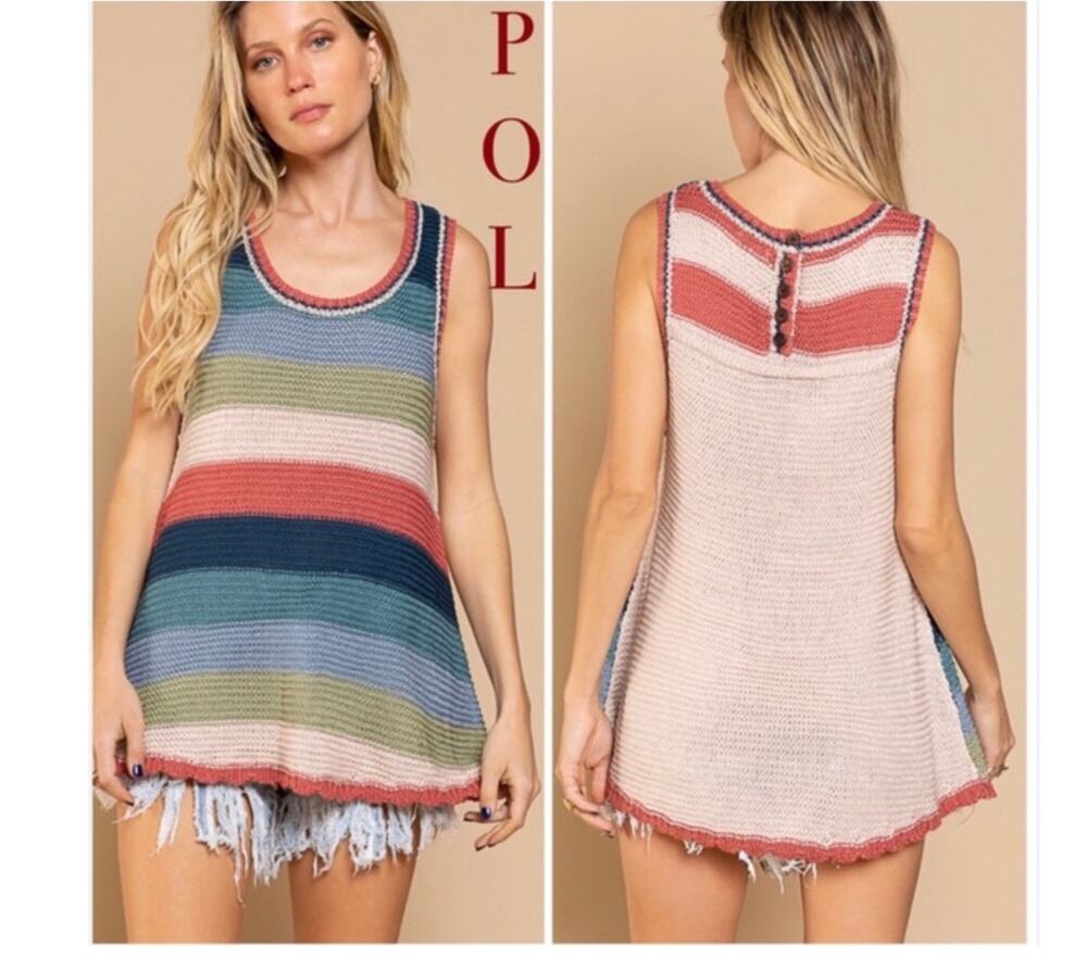 NEW‎ Pol Womens Crochet Tank Rainbow Boho Beach Summer Hippie Festival S READ